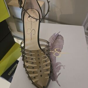 Jessica Simpson Olive Green Studded Pointed Heel Sandal